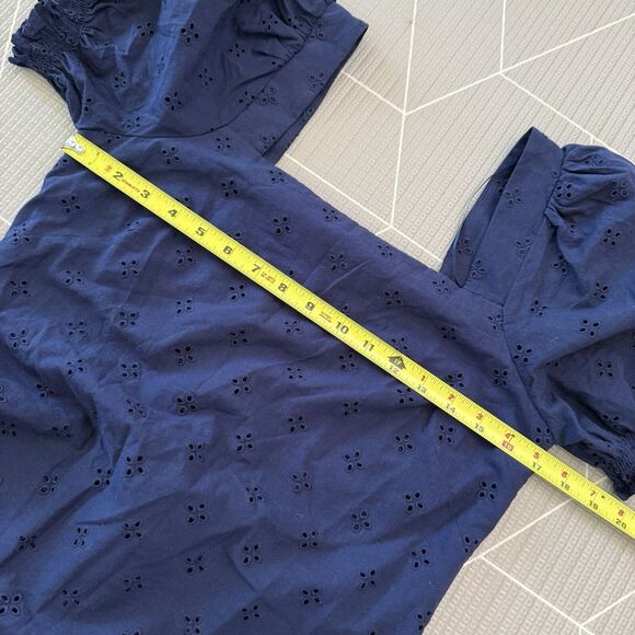 Draper James Puff Sleeve Eyelet Dress Size S‎ Navy Blue - Picture 7 of 8